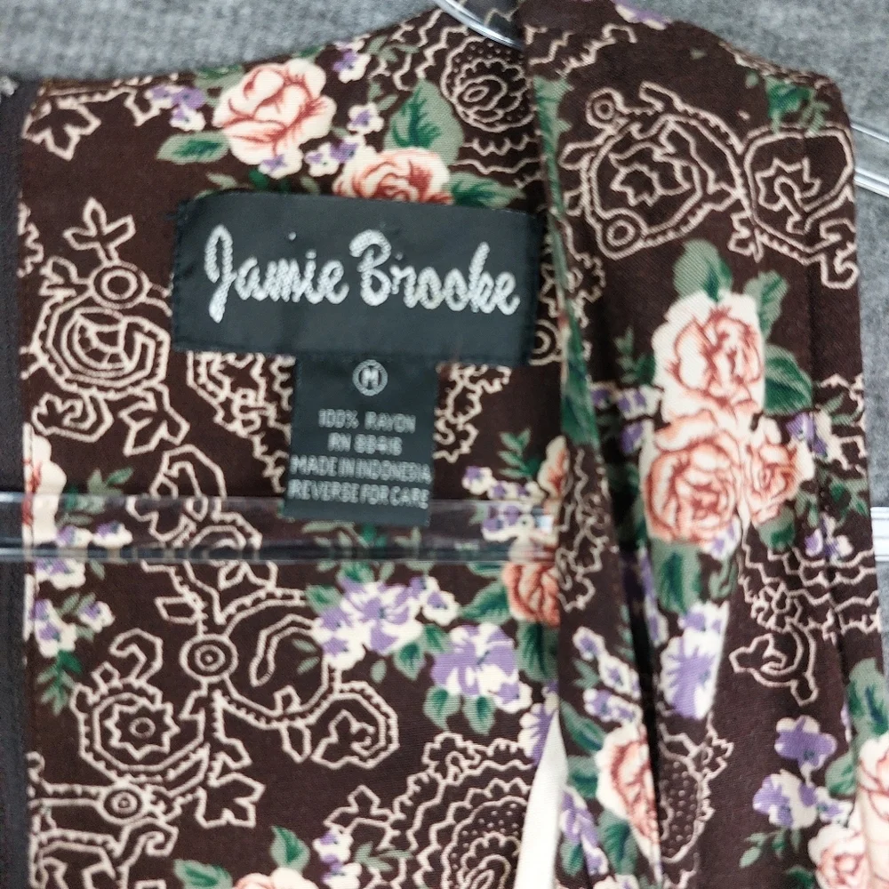 JAMIE BROOKE WOMENS VINTAGE BROWN PINK ROSE FLORAL ROMPER JUMPSUIT SHORTS SZ M